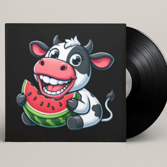 Funny cow bull steer watermelon summer fruit Custom Vinyl Record Sleeves
