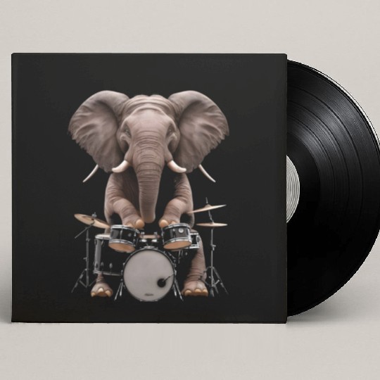 Elephant Playing Drums Realistic Custom Vinyl Record Sleeves