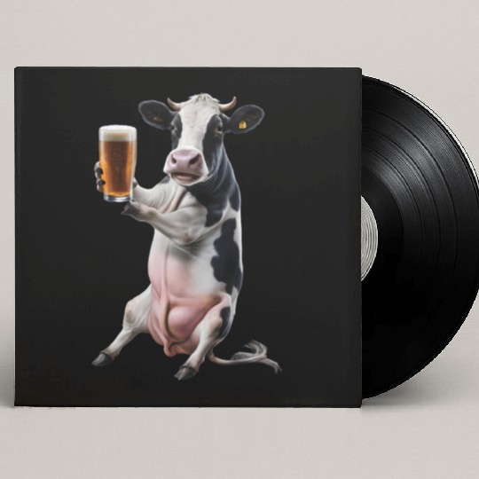 Cow Drinking Beer Realistic Custom Vinyl Record Sleeves