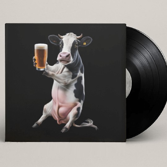 Cow Drinking Beer Realistic Custom Vinyl Record Sleeves