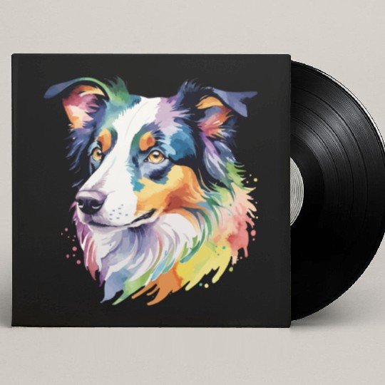 Border Collie Watercolor Custom Vinyl Record Sleeves