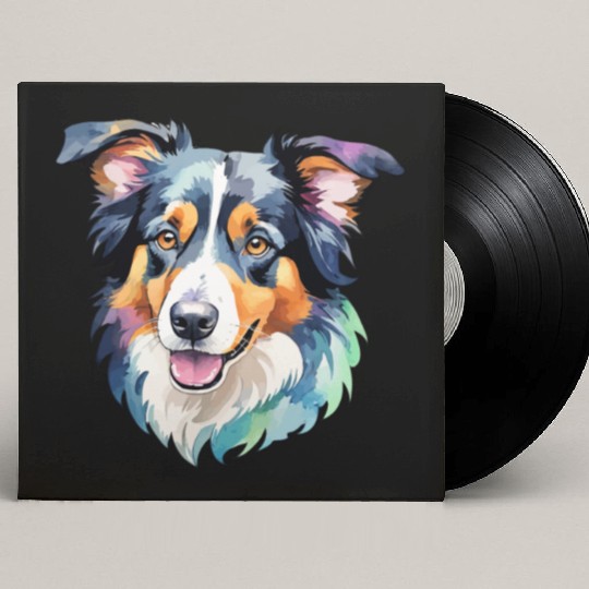 Border Collie Watercolor Custom Vinyl Record Sleeves