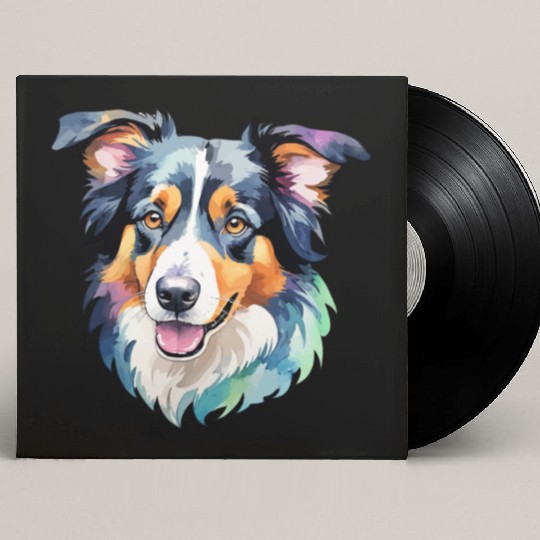 Border Collie Watercolor Custom Vinyl Record Sleeves