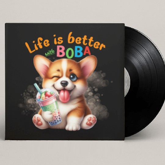 Corgi with BOBA tea Milk TEA Bubble tea Custom Vinyl Record Sleeves