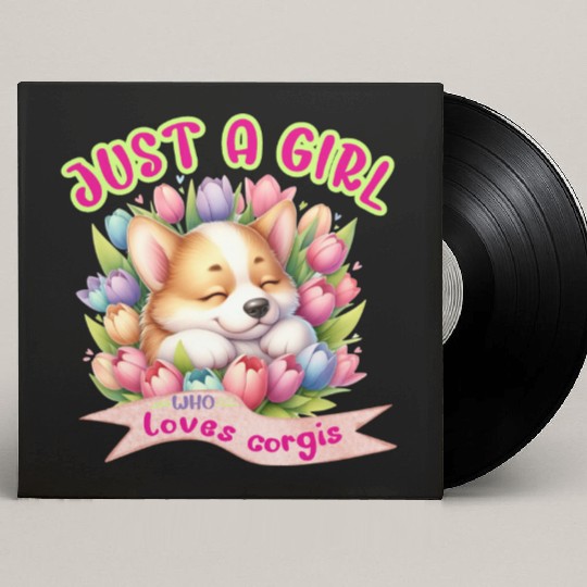 Corgi in tulips - Just a girl who loves corgis Custom Vinyl Record Sleeves