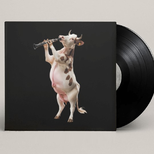 Cow Playing Clarinet Realistic Custom Vinyl Record Sleeves