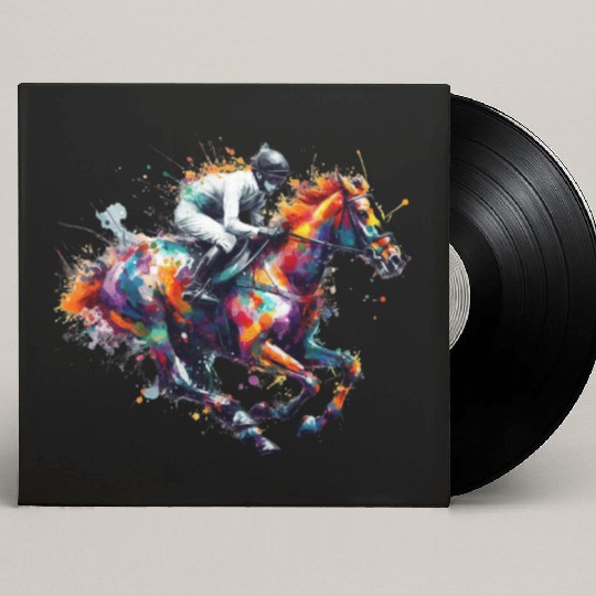Horse Racing Boy Watercolor art Custom Vinyl Record Sleeves