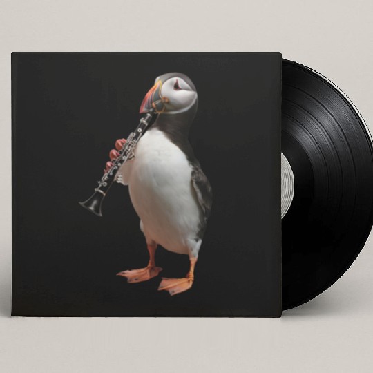 Atlantic Puffin Playing Clarinet Realistic Custom Vinyl Record Sleeves