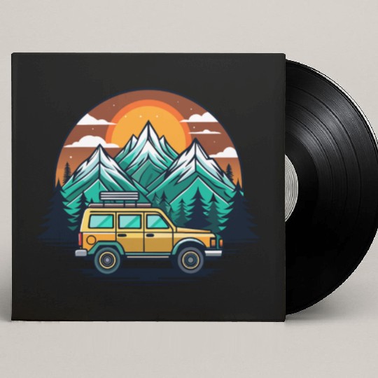 Camper Van parked Lake with Mountains Custom Vinyl Record Sleeves