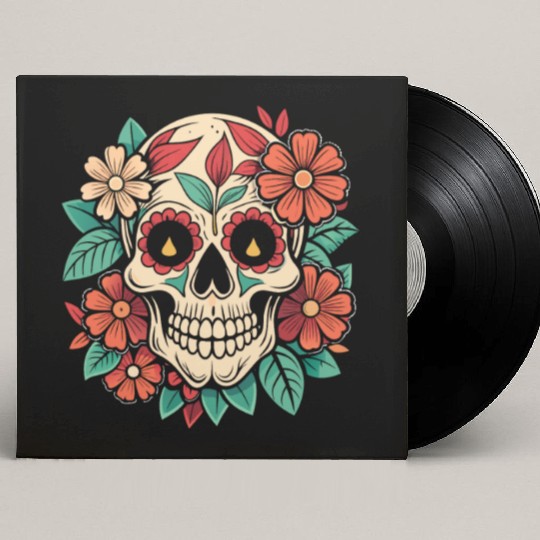 Vintage Retro Halloween Sugar Skull with floral Custom Vinyl Record Sleeves