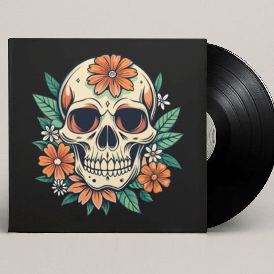 Vintage Retro Halloween Sugar Skull with floral Custom Vinyl Record Sleeves