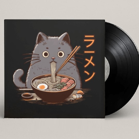 Japanese Cat Eating Ramen Custom Vinyl Record Sleeves