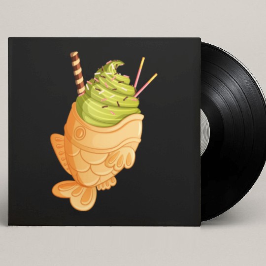 Matcha Taiyaki Ice Cream with Pocky & Wafer Roll Custom Vinyl Record Sleeves