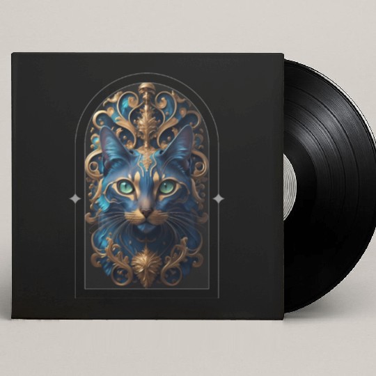 Elegant stylish blue and gold cat face Custom Vinyl Record Sleeves