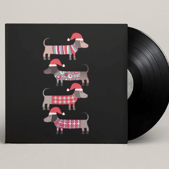 Christmas Dachshund Wiener Dogs in Santa Hats Custom Vinyl Record Sleeves