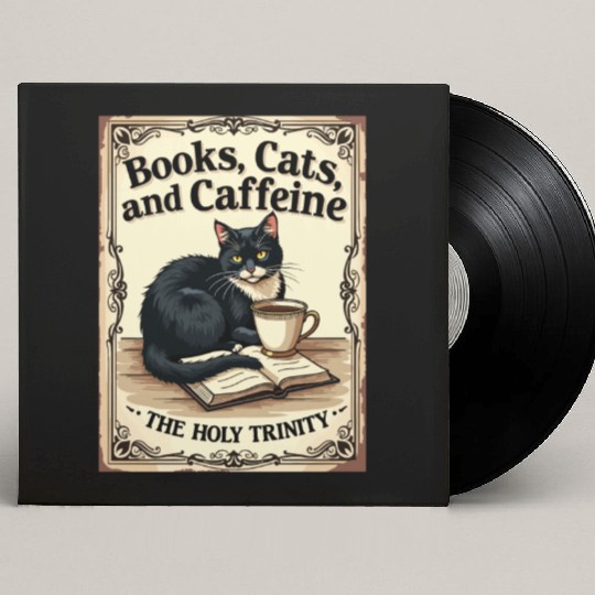 Books, Cats, and Caffeine - The Holy Trinity Custom Vinyl Record Sleeves