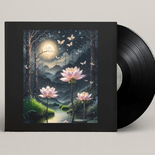 Lotus Blossoms Under the Moonlight Custom Vinyl Record Sleeves