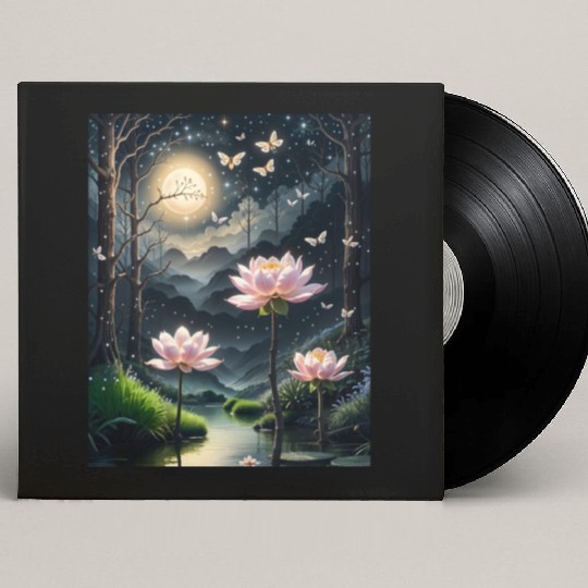 Lotus Blossoms Under the Moonlight Custom Vinyl Record Sleeves