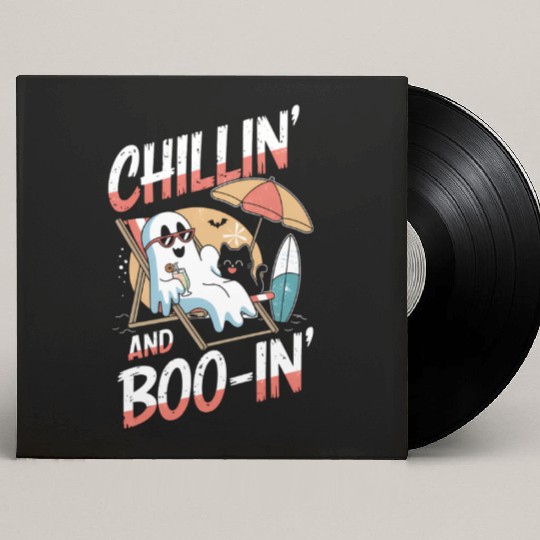 Halloween Ghost and Cat Relaxing Beach Vacation Custom Vinyl Record Sleeves