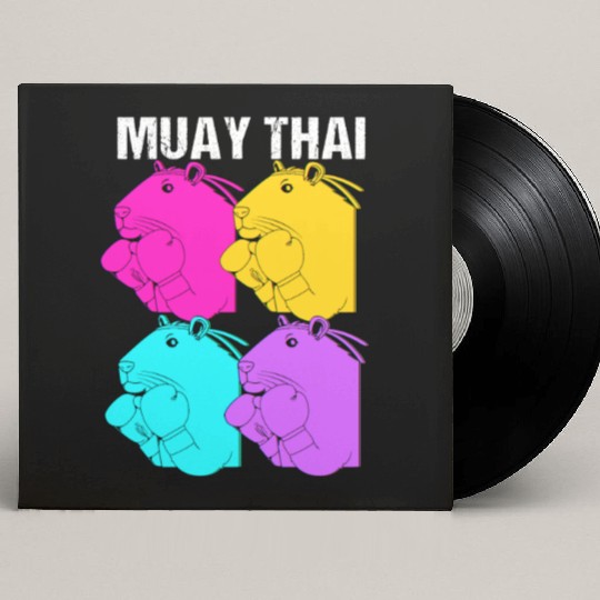 MMA Kickboxing Retro 80s Capybara Doing Muay Thai Custom Vinyl Record Sleeves