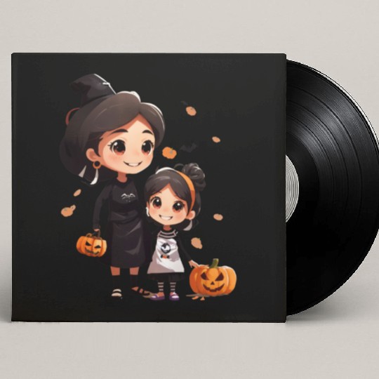 Mother and Daughter Halloween Trick-or-Treat Fun Custom Vinyl Record Sleeves