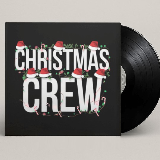 Christmas Crew with Santa Hats and Lights Custom Vinyl Record Sleeves