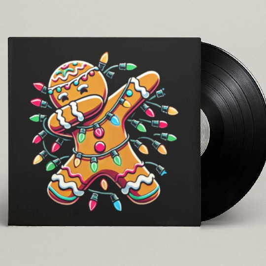 Dabbing Gingerbread Wrapped in Christmas Lights Custom Vinyl Record Sleeves