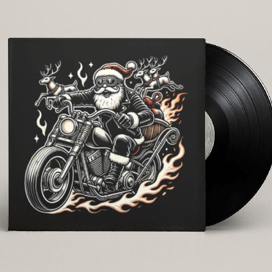 Biker Santa Reindeer Ride Christmas Adventure Custom Vinyl Record Sleeves