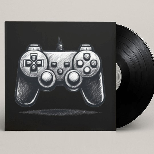 Gamer Controller Cartoon Charcoal Gaming Art Custom Vinyl Record Sleeves