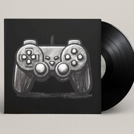 Gamer Controller Cartoon Charcoal Gaming Art 3 Custom Vinyl Record Sleeves