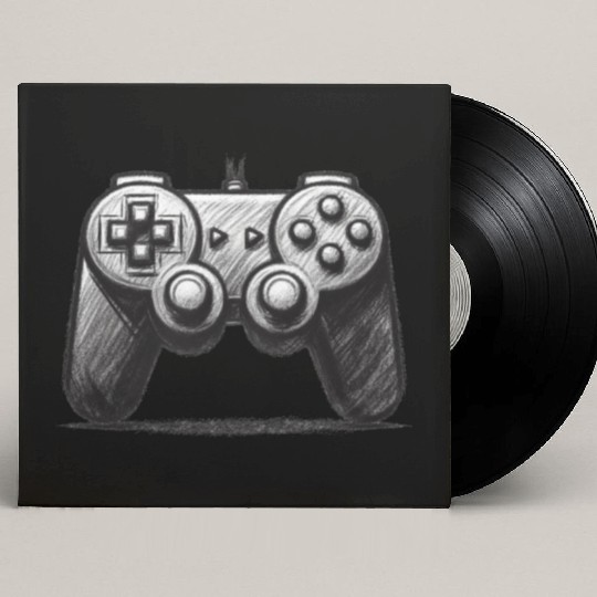 Gamer Controller Cartoon Charcoal Gaming Art 4 Custom Vinyl Record Sleeves