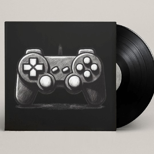 Gamer Controller Cartoon Charcoal Gaming Art 1 Custom Vinyl Record Sleeves