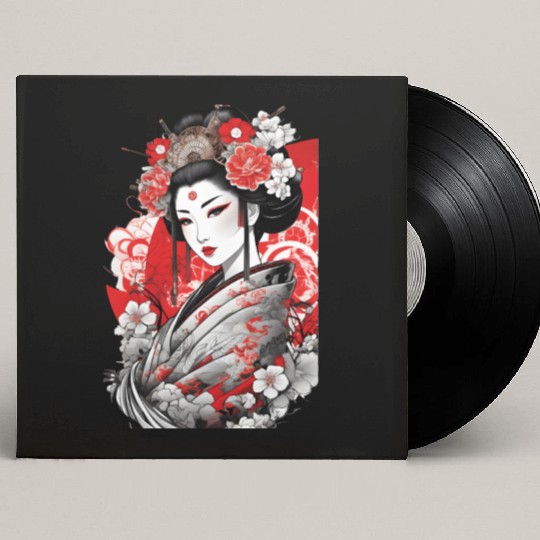 Elegant Geisha with Floral Kimono Custom Vinyl Record Sleeves