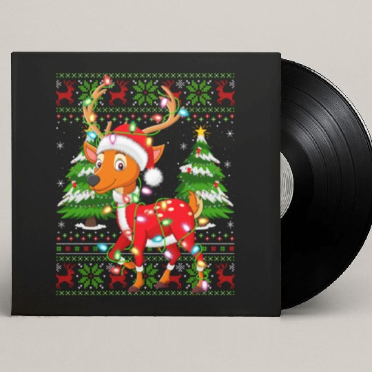 Deer Santa Hat Ugly Christmas Tree Lights Custom Vinyl Record Sleeves