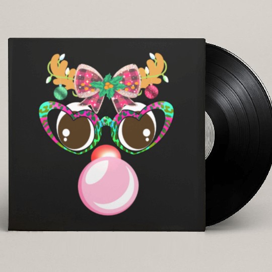 Reindeer face Blowing Bubble coquette bow Xmas Custom Vinyl Record Sleeves