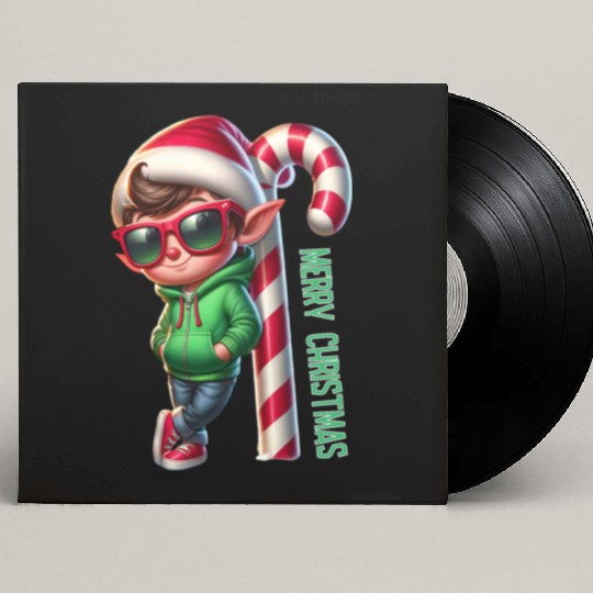 Merry Christmas Cool Elf with Candy Cane Vibes Custom Vinyl Record Sleeves