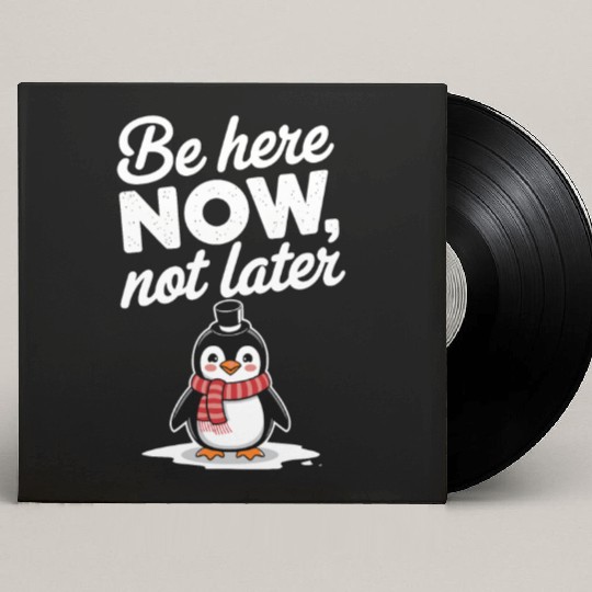 Be Here Now Mindfulness Penguin Message Custom Vinyl Record Sleeves