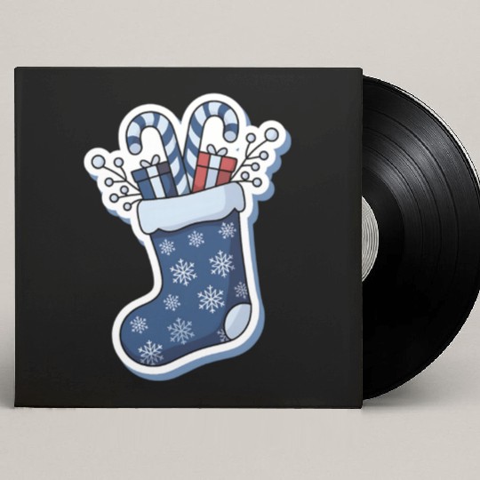 Christmas Stocking Candy Canes Blue And White Custom Vinyl Record Sleeves