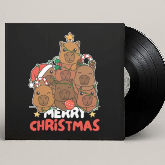 Capybara Christmas Tree Merry Christmas Custom Vinyl Record Sleeves