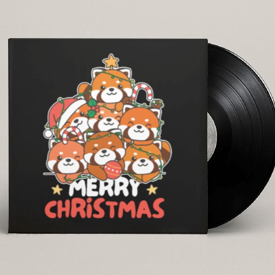 Red Panda Christmas Tree Merry Christmas Custom Vinyl Record Sleeves