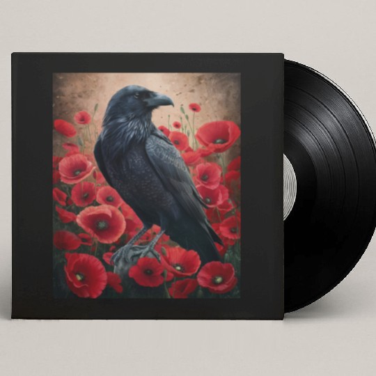 Raven Red Poppies Gothic Nature Art natural Custom Vinyl Record Sleeves