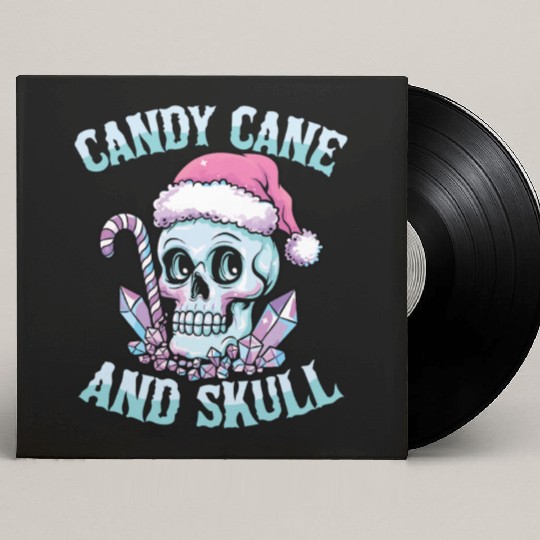 Candy Cane And Skull Pastel Goth Christmas Skull Custom Vinyl Record Sleeves