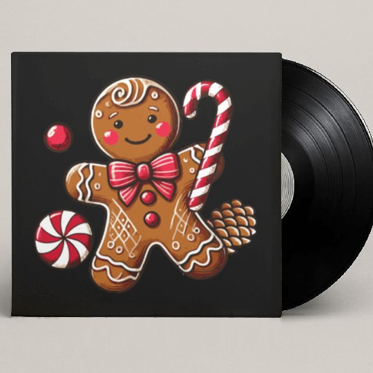 Happy gingerbread man with candy cane Custom Vinyl Record Sleeves