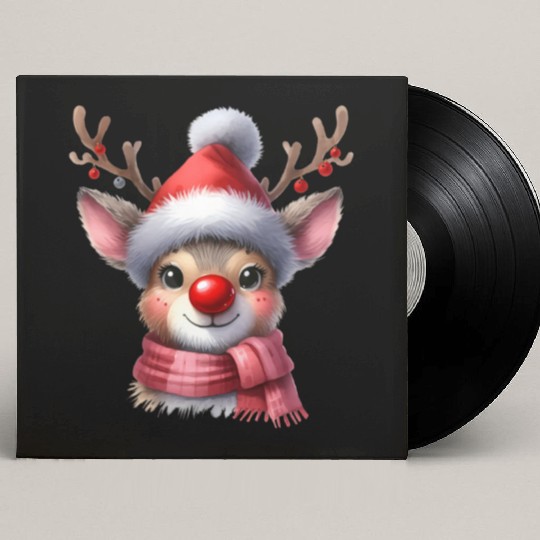 Reindeer Christmas, Cute Christmas Custom Vinyl Record Sleeves