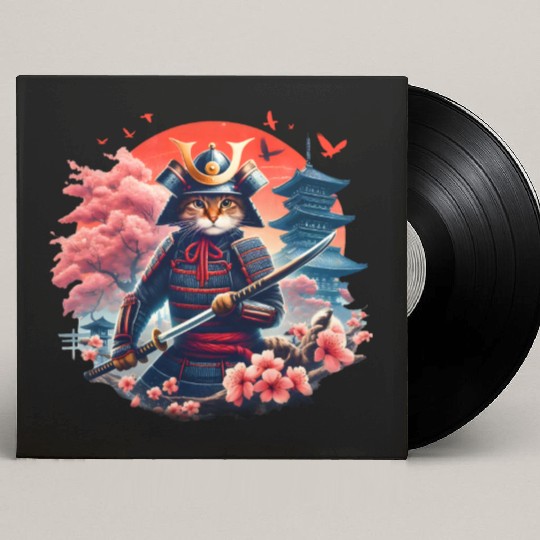 Samurai Cat Graphic Warrior Vintage Japanese Anime Custom Vinyl Record Sleeves