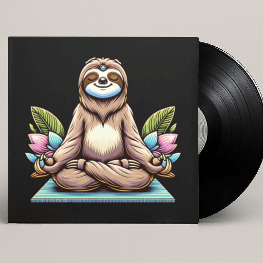 Meditative Sloth with Lotus Flowers Tranquility Custom Vinyl Record Sleeves