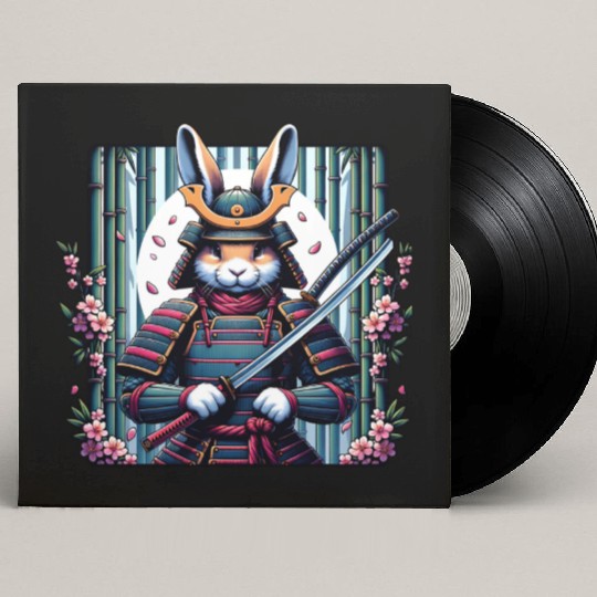Samurai Rabbit with Katana and Cherry Blossoms Custom Vinyl Record Sleeves