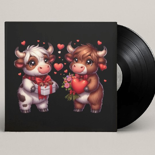 Cute cartoon valentines highland cow Custom Vinyl Record Sleeves