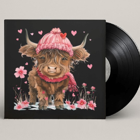 Cute Highland Cow Valentines Day Custom Vinyl Record Sleeves