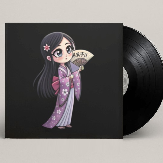 Cute Chibi Geisha Anime Inspired Kimono Design Custom Vinyl Record Sleeves